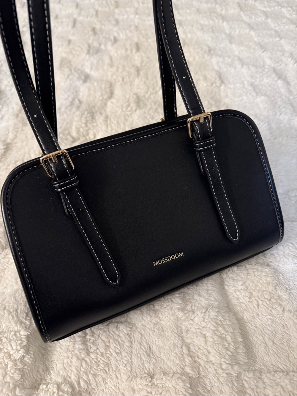 Black Shoulder Bag with Contrast Stitching